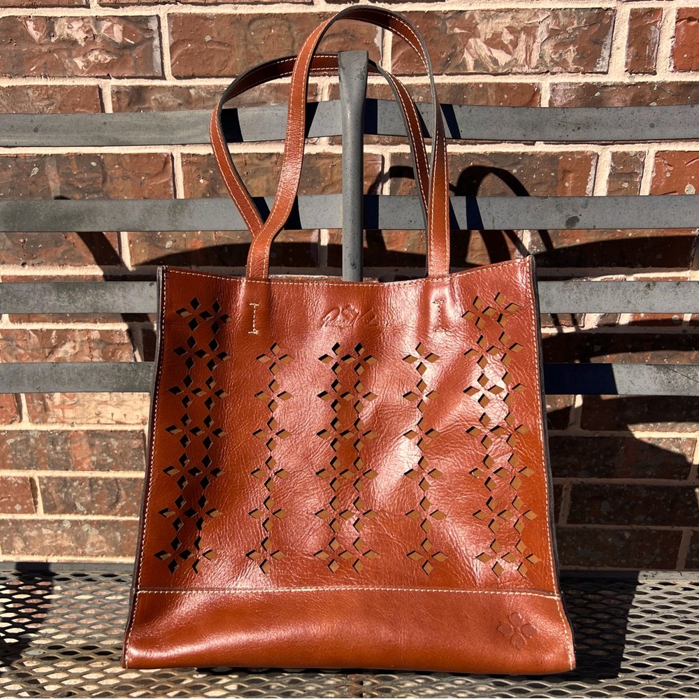 Patricia Nash “Toscano” Brown Leather Bag with Cutouts 13 1/4” x 12.5” NWT